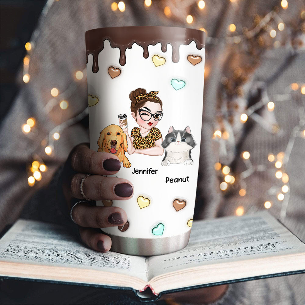 Personalized Custom 3D Inflated Coffee and Pet Themed Tumbler - 20oz High - Quality Stainless Steel