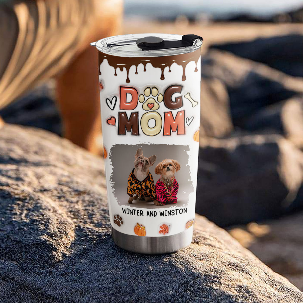 Customizable 3D Inflated Effect Personalized Tumbler for Mom of Dogs - Perfect for Fall Season