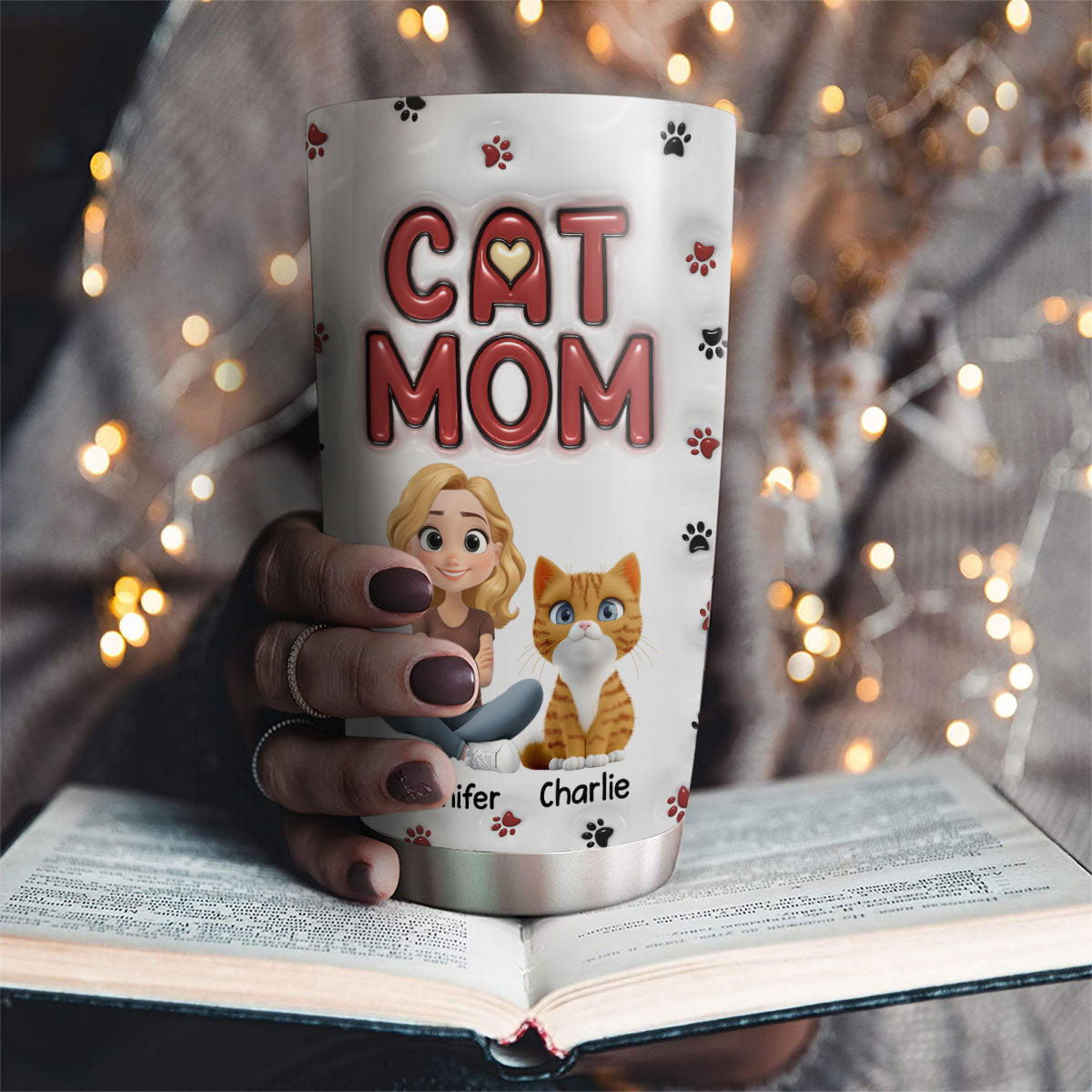 Charming Cat Mom New Style - Personalized Custom 3D Inflated Effect 20oz Stainless Steel Tumbler