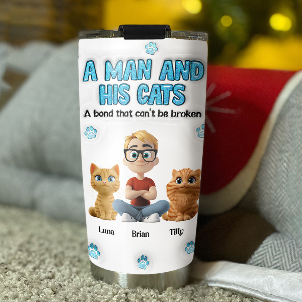 A Man And His Cat - Customizable 3D Inflated Effect 20oz Personalized Stainless Steel Tumbler