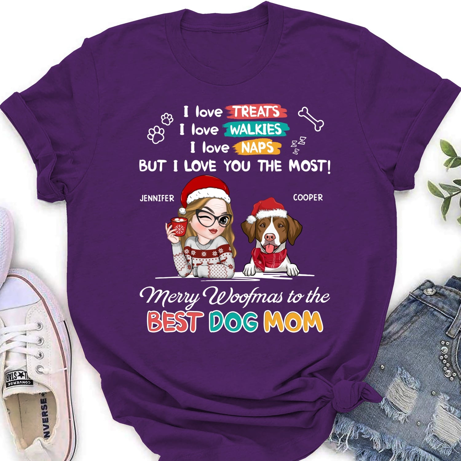 Merry Woofmas To Dad Mom - Exclusive Personalized Custom Women's T-shirt for Pet Lovers