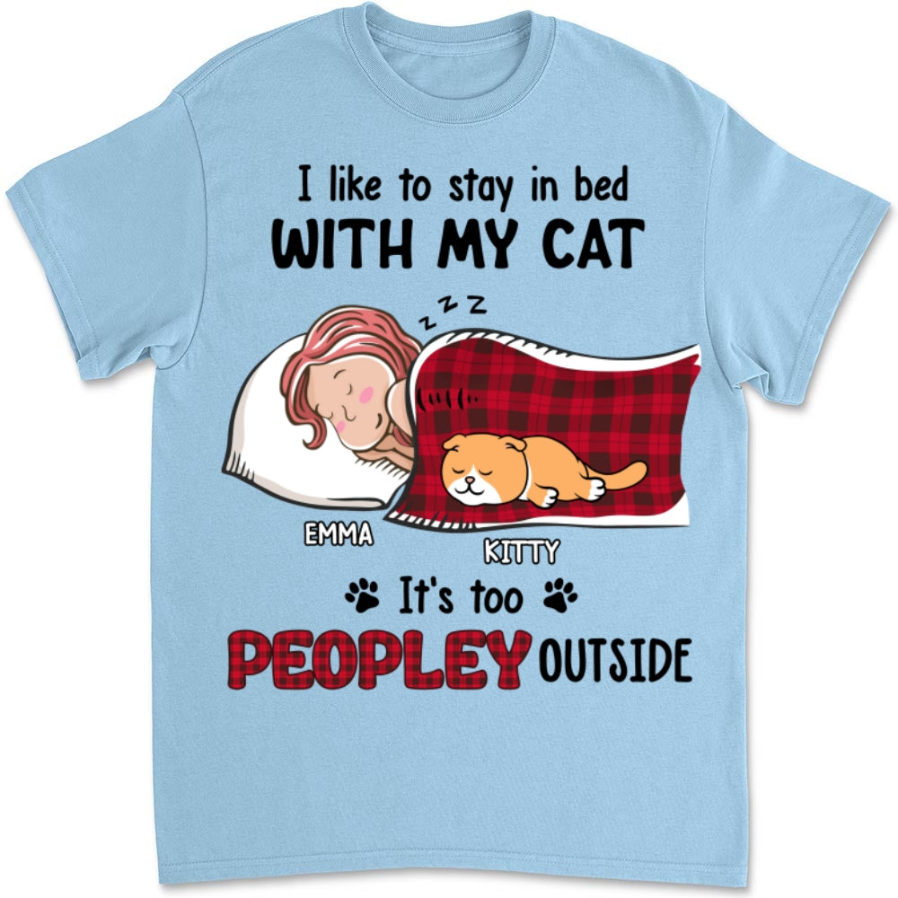 Adorable Like To Stay In Bed Cat - Personalized Custom Unisex 5.3 oz T-shirt for Pet Lovers