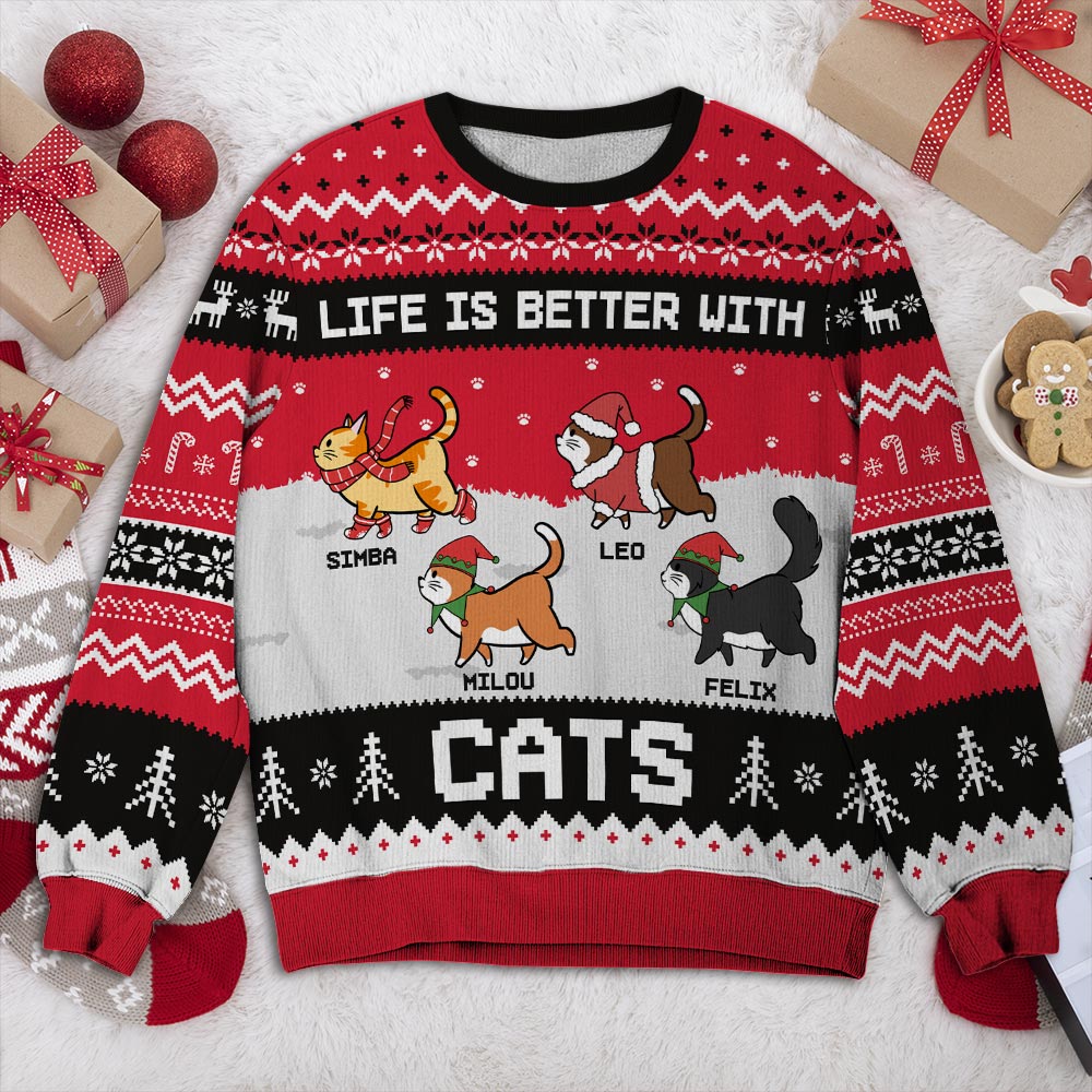 Better Life With Cats - Personalized Custom All-Over-Print Unisex 8.8 oz Polyester Blend Sweatshirt