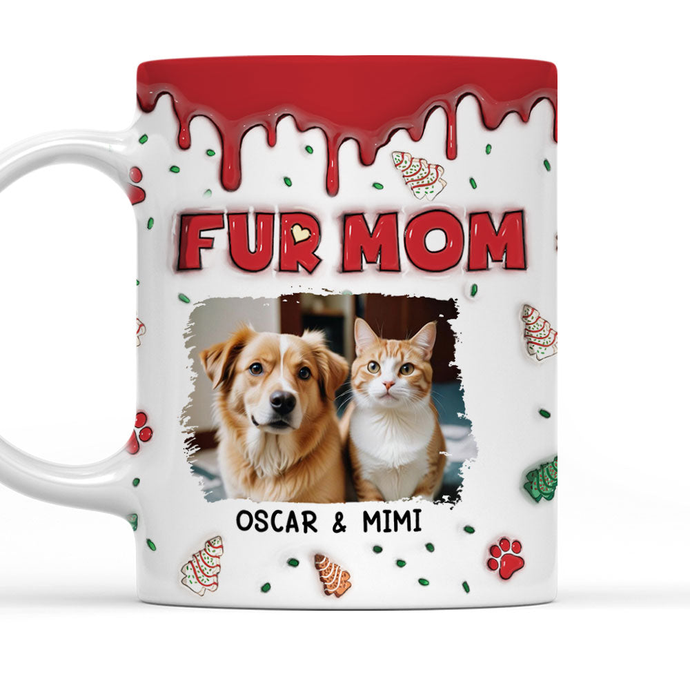 Fur Mom Christmas Cake Personalized Custom 3D Inflated Effect Photo Mug - 11oz & 15oz High - Quality Ceramic