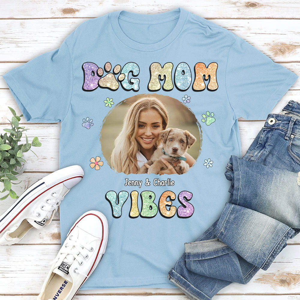 Personalized Custom Unisex Dog Mom Vibes Photo T-shirt - 5.3 oz