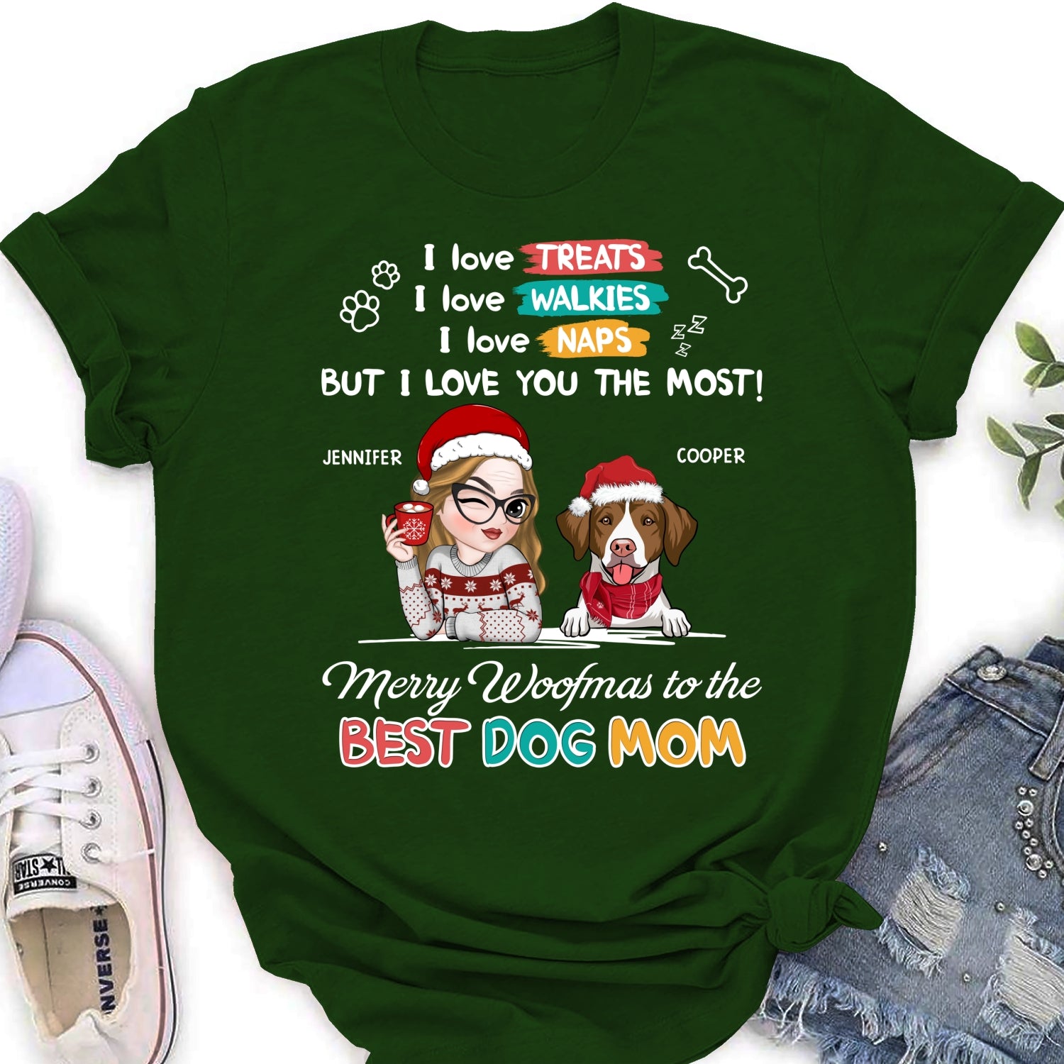 Merry Woofmas To Dad Mom - Exclusive Personalized Custom Women's T-shirt for Pet Lovers