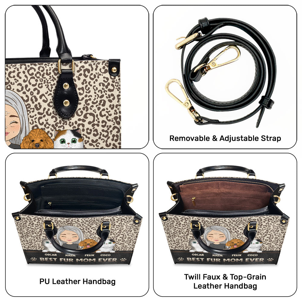 Best Mom Ever - Personalized Custom Leather Handbag with Fur Babies' Names