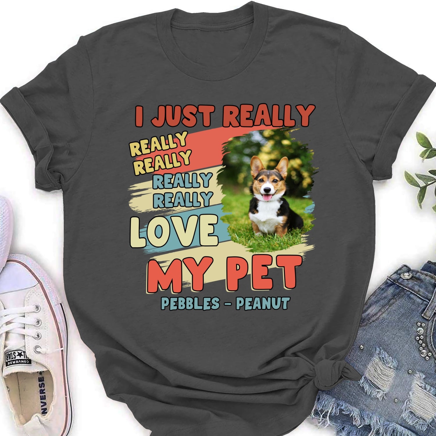 I Just Really Love My Pets Personalized Custom Photo Women's T-Shirt - Ideal Gift for Pet Lovers