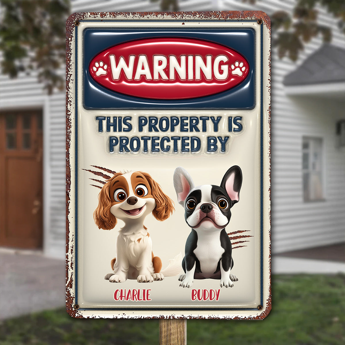 Ver 2 Personalized Custom 3D Inflated Effect Metal Sign for Property Protection
