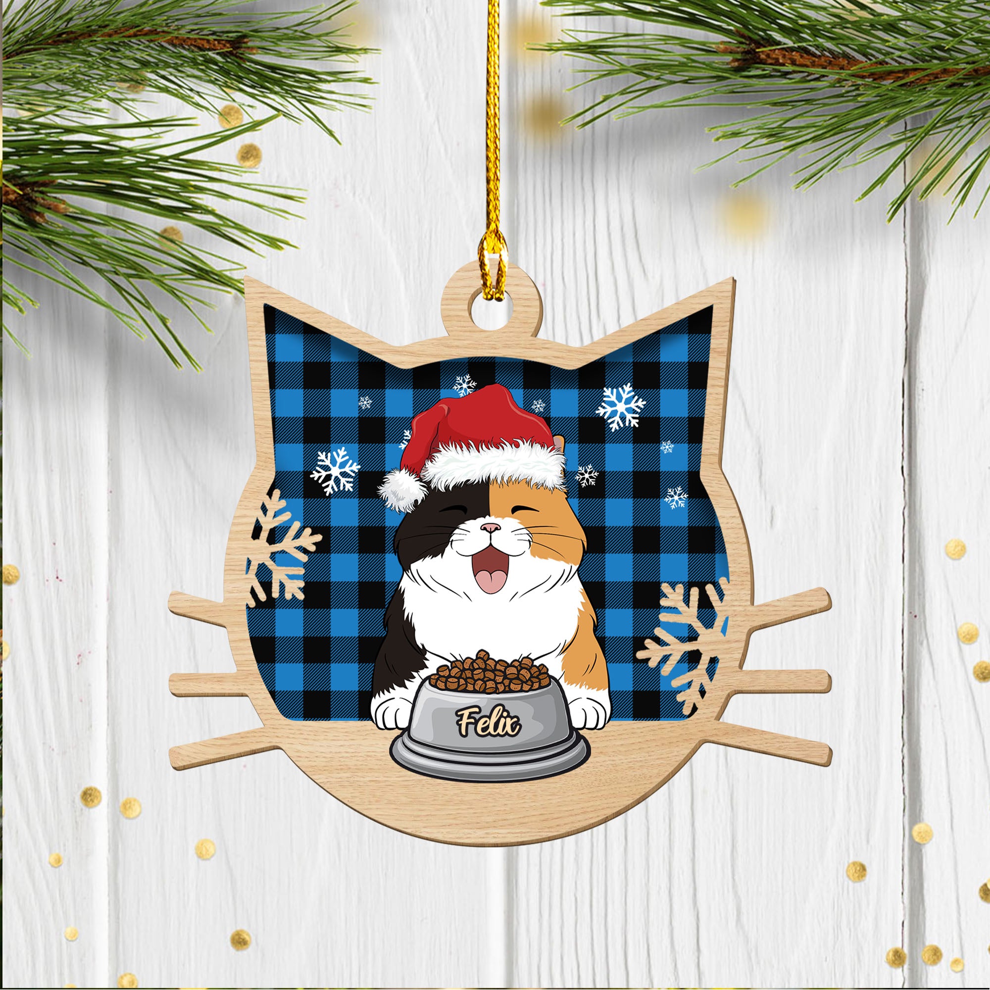 Funny Personalized Custom 1-layered Wood Cat Christmas Ornament