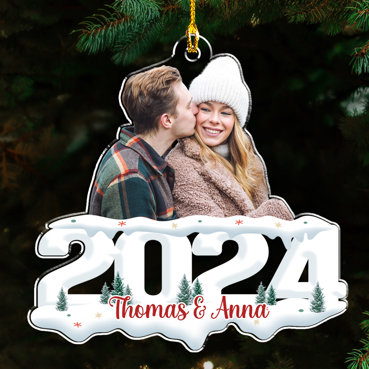 Customized Photo Couple Ornament - The Joy of Christmas 2024 - Personalized Acrylic Christmas Keepsake