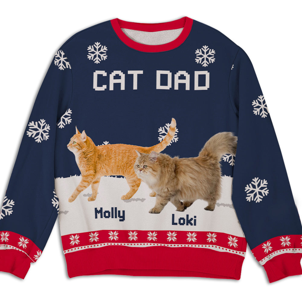 Personalized Custom All-Over-Print Cat Dad/Mom Winter Photo Sweatshirt - Ideal Gift for Pet Lovers