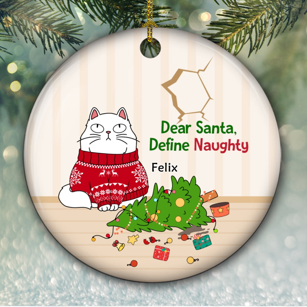 Santa Define Naughty Cats - Premium Personalized Custom Ceramic Christmas Ornament