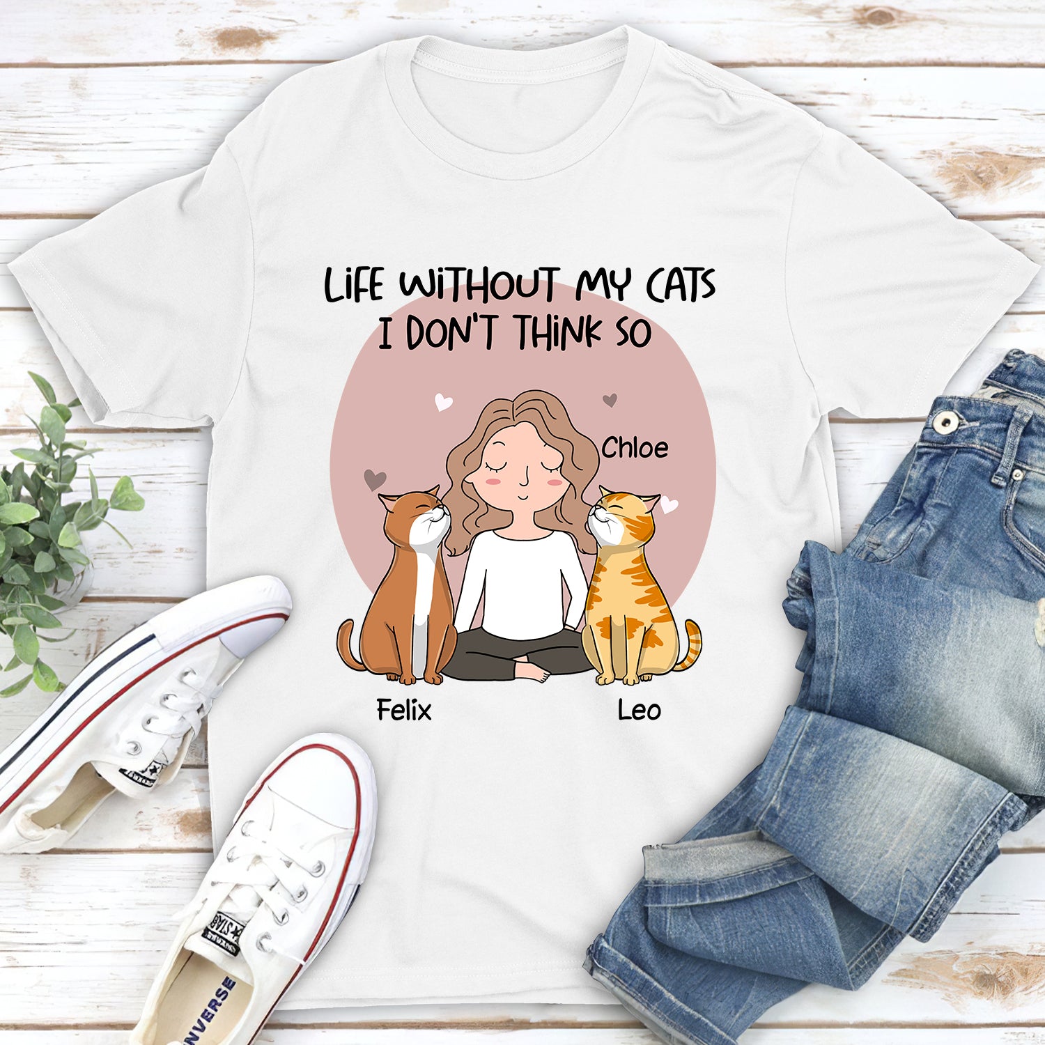 Life Without Cats - Personalized Custom Unisex 5.3 oz T-shirt for Pet Lovers