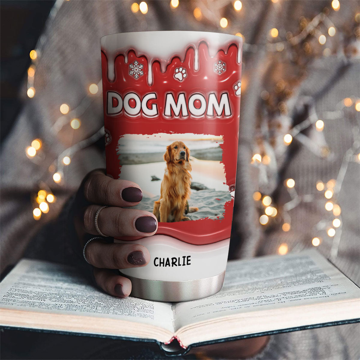 Customizable Christmas Personalized 3D Inflated Effect Mom Of Dogs Photo Tumbler - 20oz High - Quality Stainless Steel