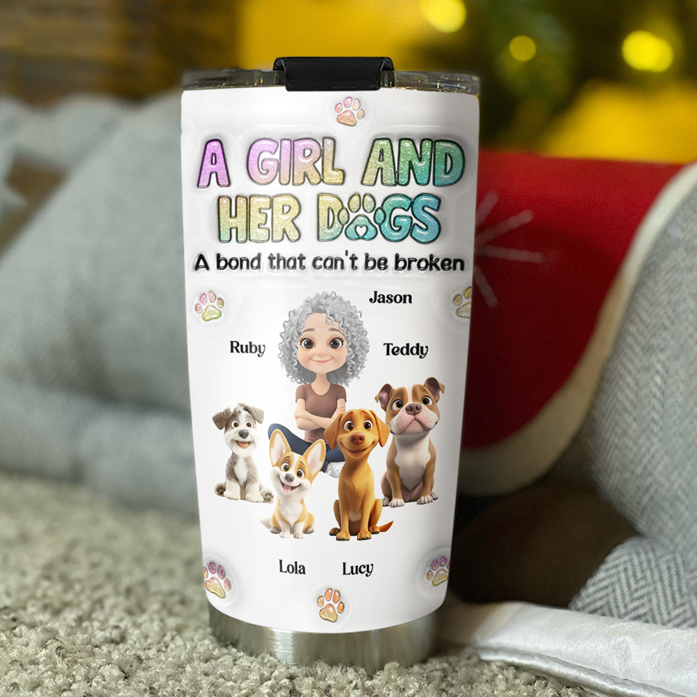 Personalized Custom 3D Inflated Effect Tumbler - A Girl And Her Dog Ver 2 - 20oz High - Quality Stainless Steel Tumbler