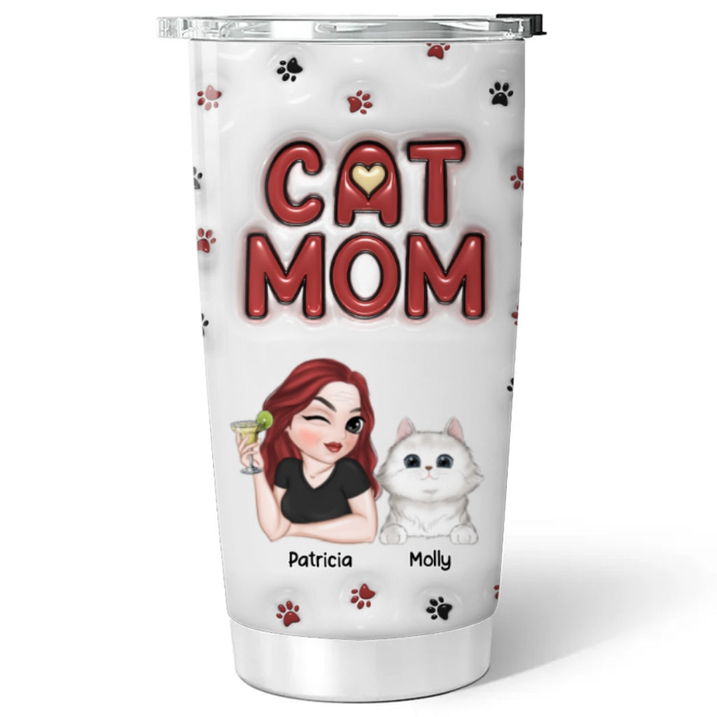 Lovely Cat Mom - Personalized Custom 3D Inflated Effect 20oz Stainless Steel Tumbler for Cold or Hot Drinks
