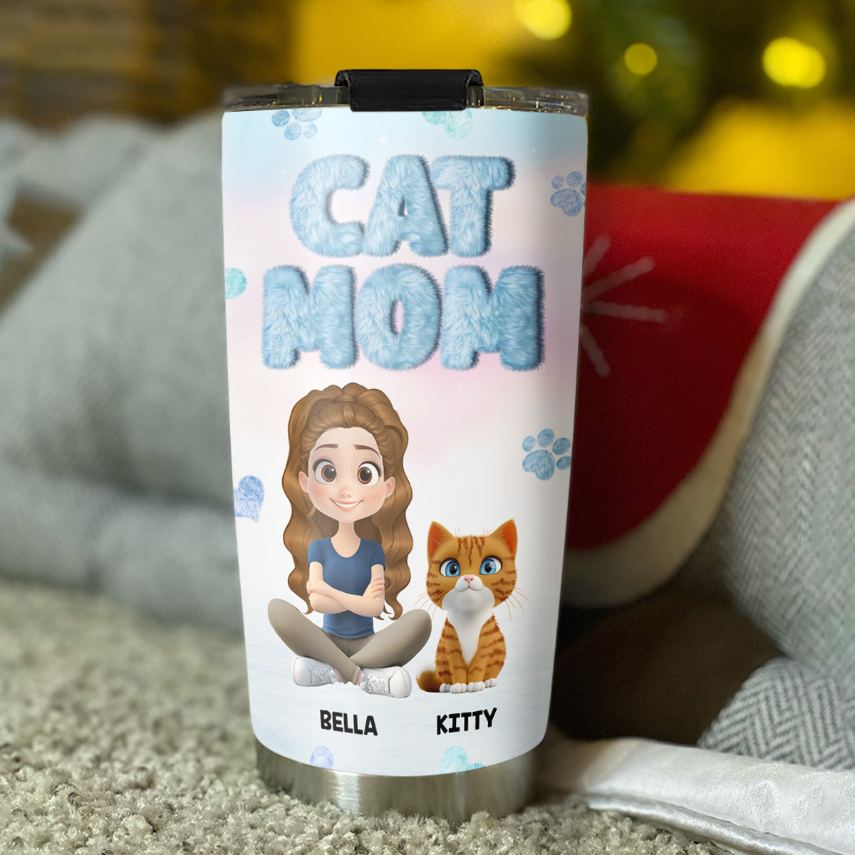 Fluffy Cat Mom - Personalized Custom 20oz Double-Walled Vacuum Insulated Tumbler