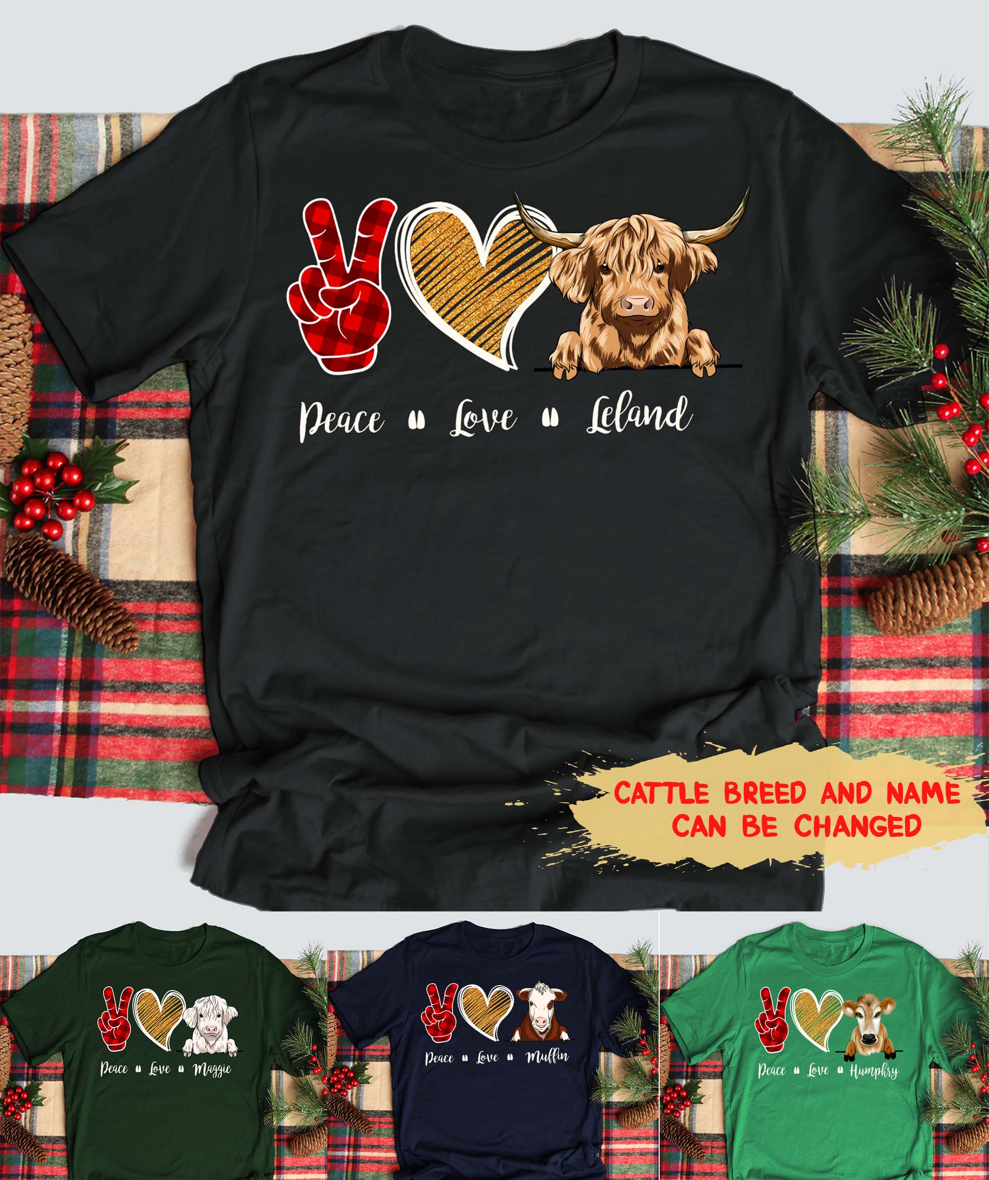 Peace Love Moo - Personalized Custom Unisex 5.3 oz T-shirt for Pet Lovers