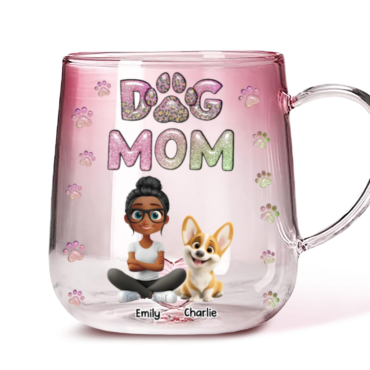 Dog Mom Charming Personalized Custom Pink Gradient 11Oz Glass Mug