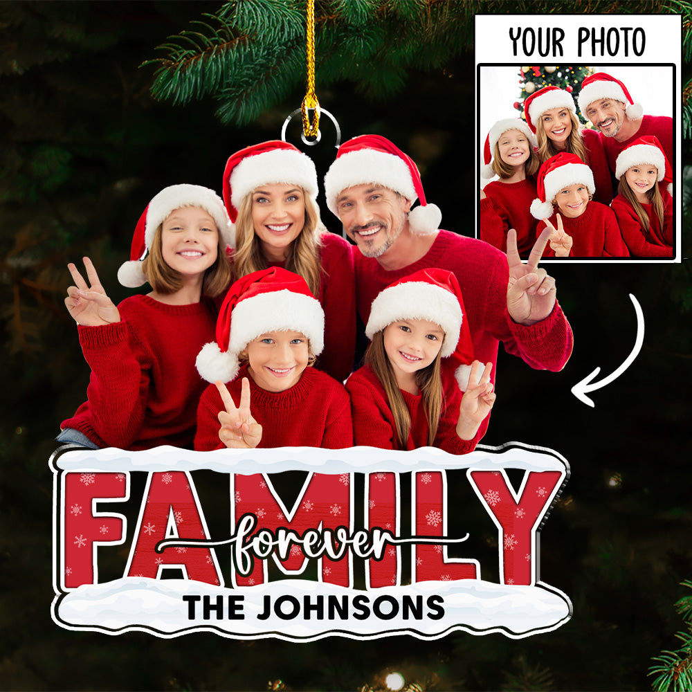 Custom Photo Family Forever - Personalized Custom Acrylic Christmas Ornament (4' Diameter, 0.2' Thickness)