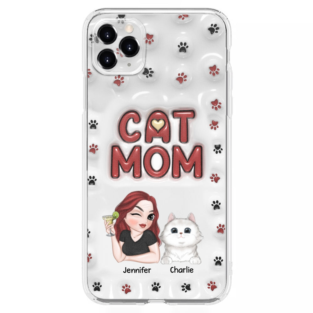 Adorable Cat Mom Personalized 3D Inflated Effect Custom Phone Case for Smartphones