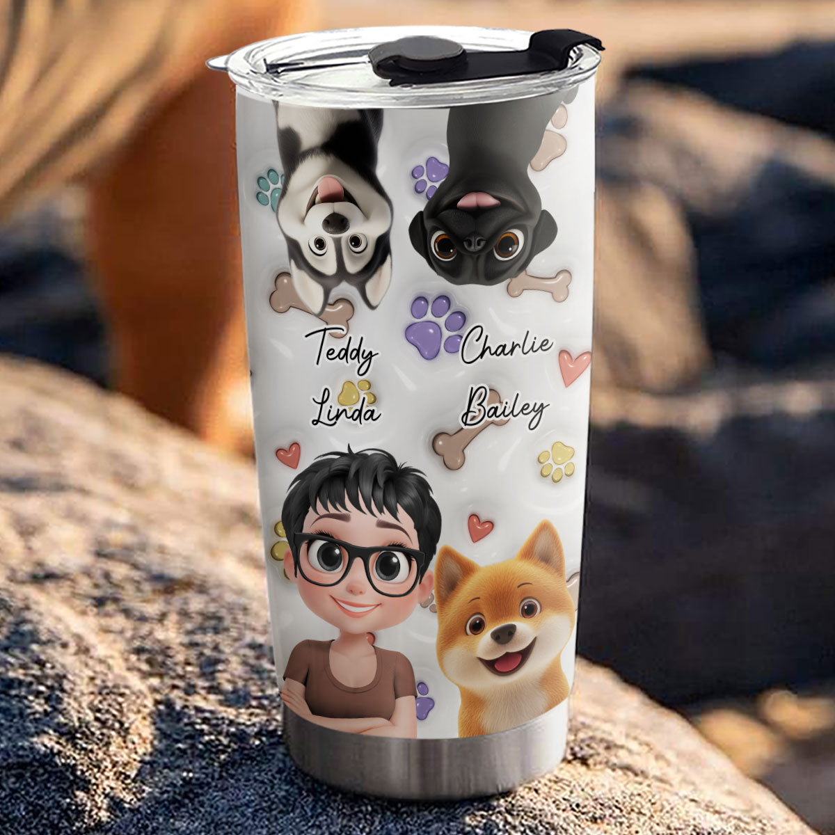Charming Dogs and Their Mom - Personalized 3D Inflated Effect Custom Tumbler for All Occasions