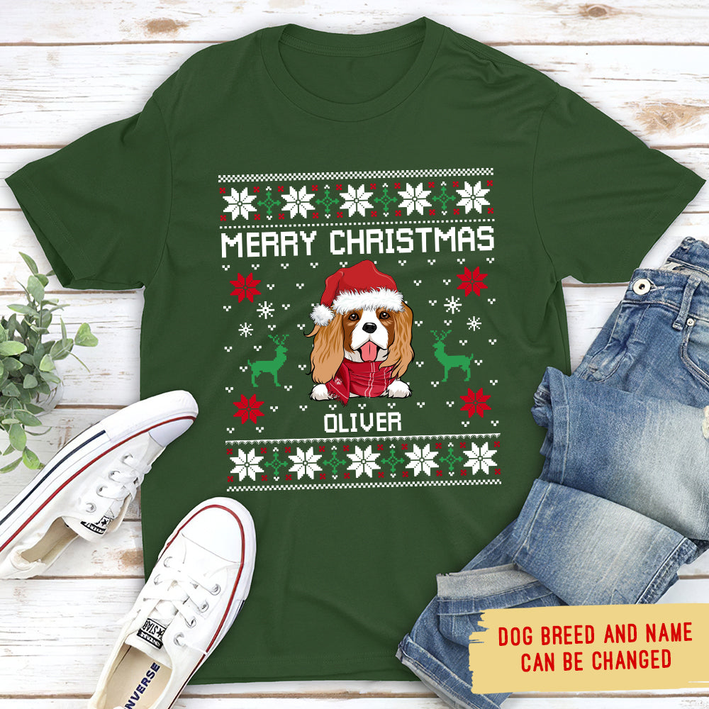 Merry Christmas - Personalized Custom Unisex 5.3 oz T-shirt for Pet Lovers