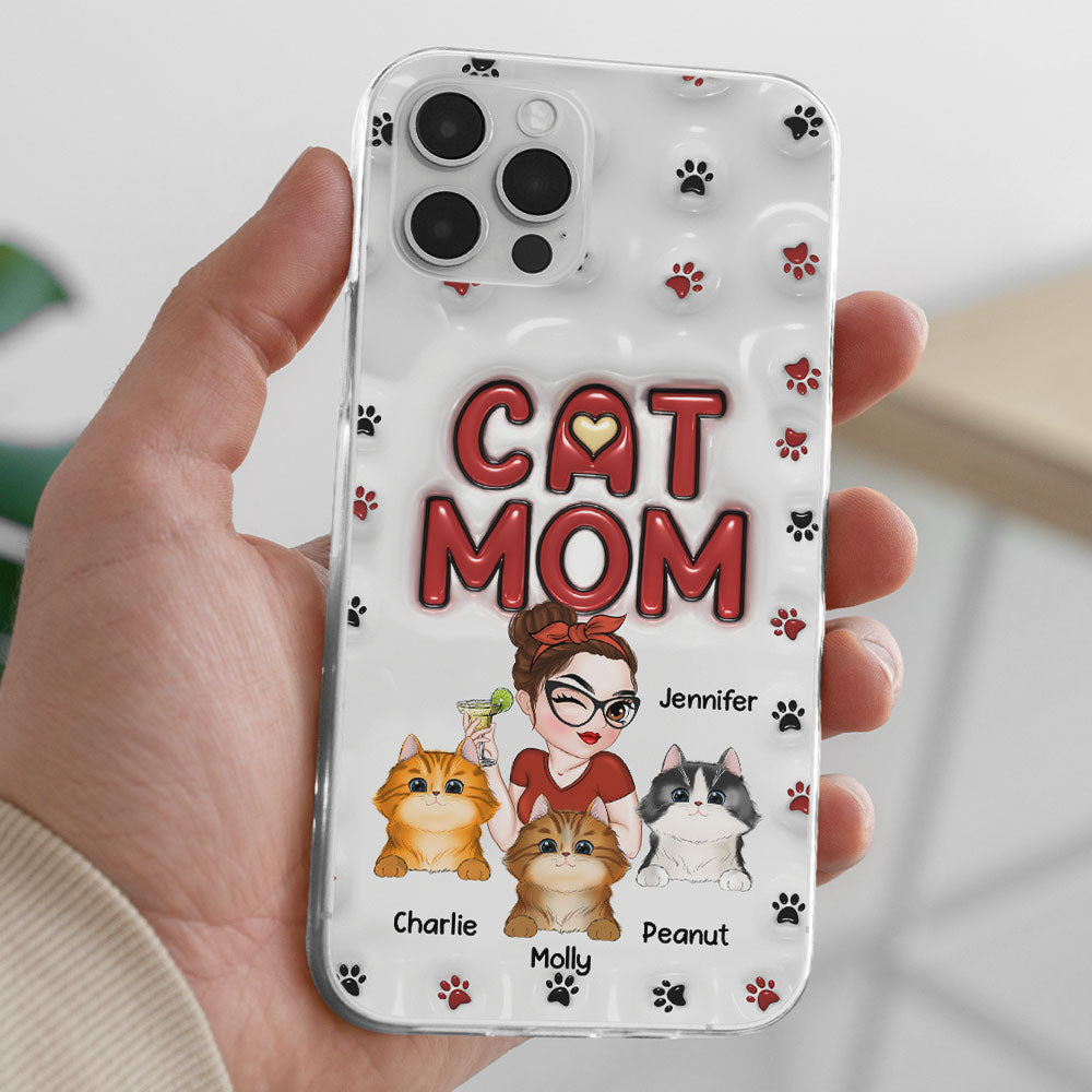 Adorable Cat Mom Personalized 3D Inflated Effect Custom Phone Case for Smartphones