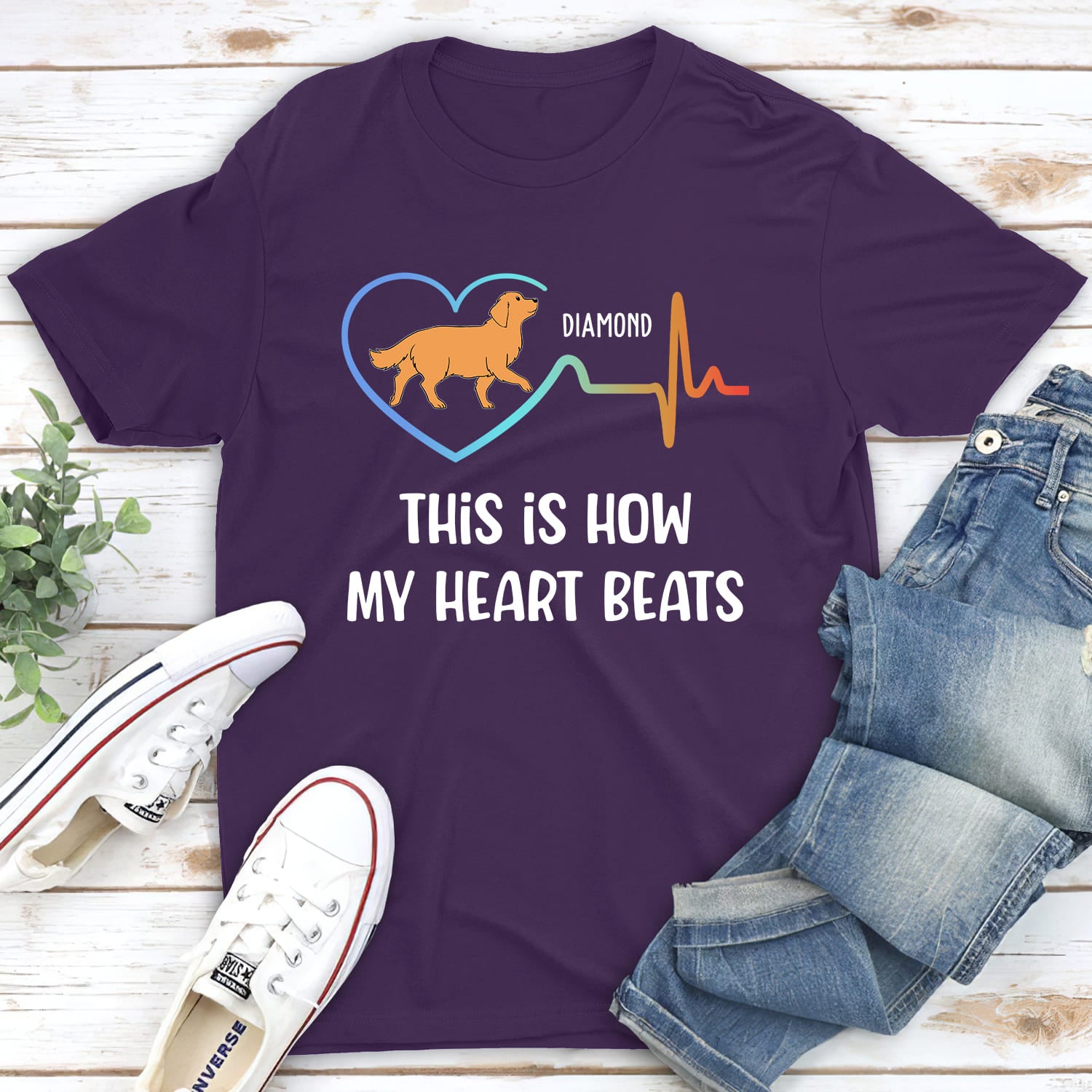 My Heart Beats - Personalized Custom Unisex 5.3 oz T-shirt for Pet Lovers