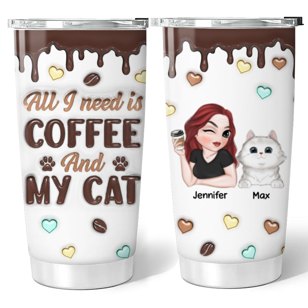Coffee And Cat - Unique Personalized Custom 3D Inflated 20oz Stainless Steel Tumbler