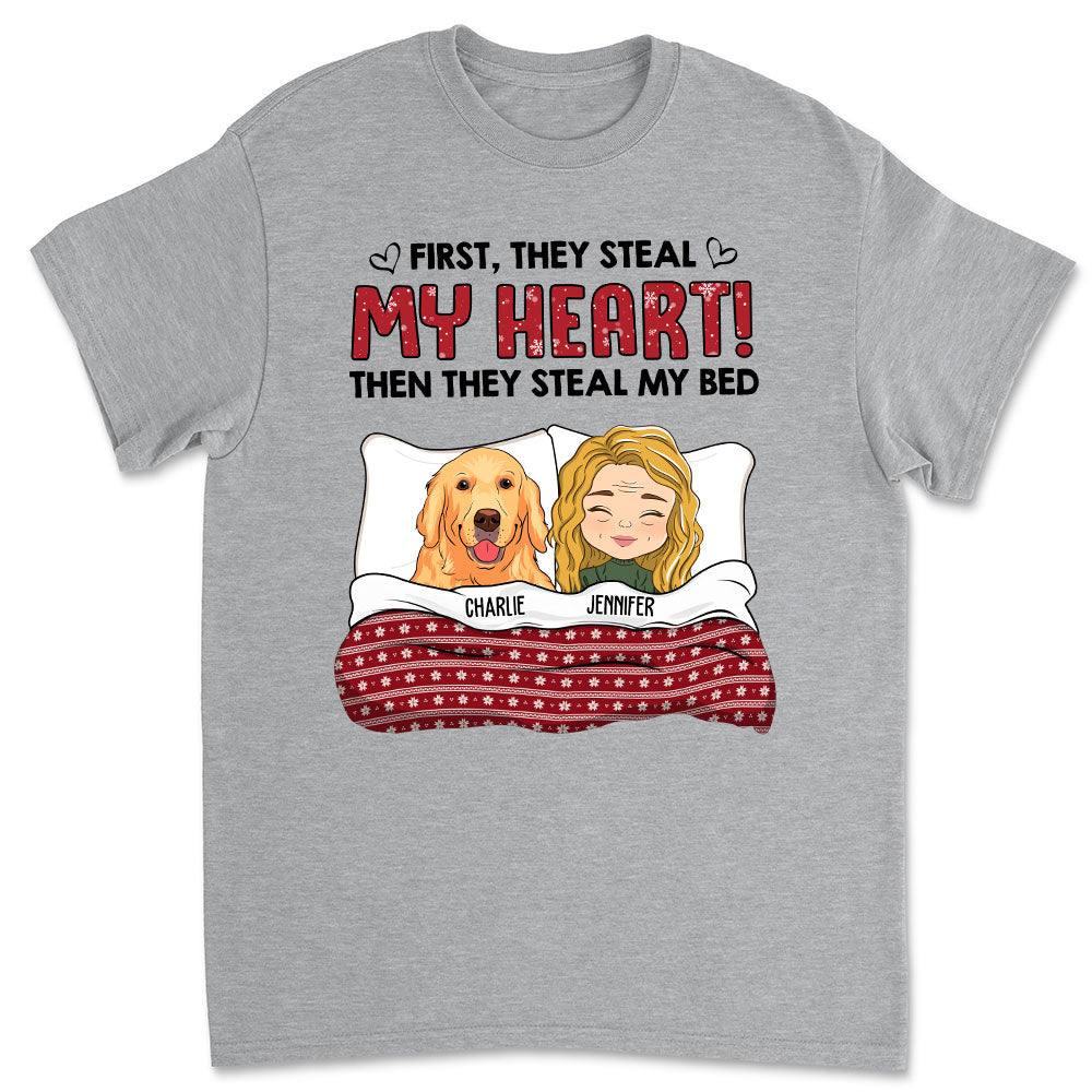 Silently Steal My Bed - Personalized Custom Unisex 5.3 oz T-shirt for Pet Lovers