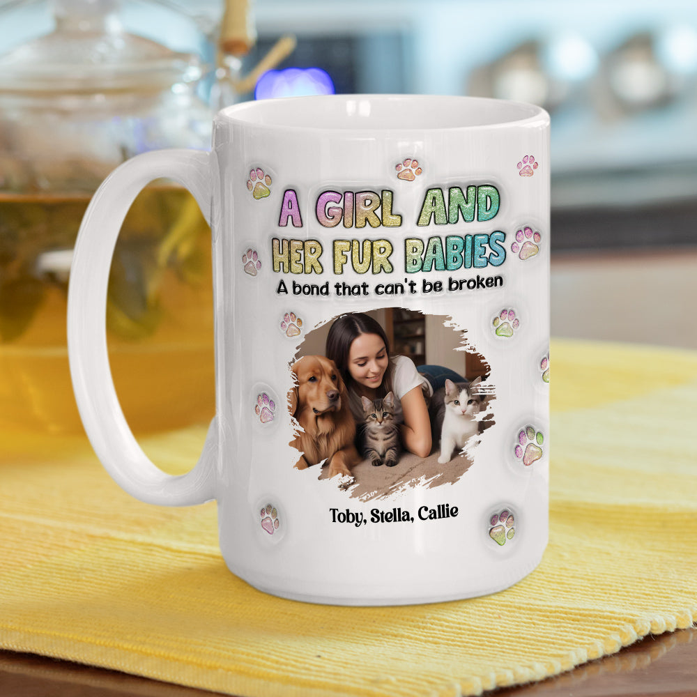Personalized Custom 3D Inflated Effect Mug with A Girl And Her Fur Babies Photo - 11oz & 15oz