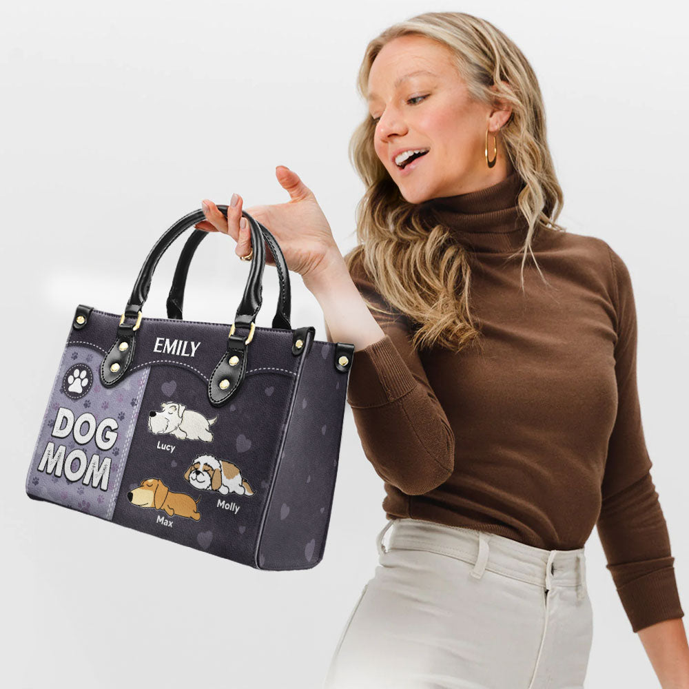 Personalized Custom Leather Bag for Dog Moms with Paw Print Design