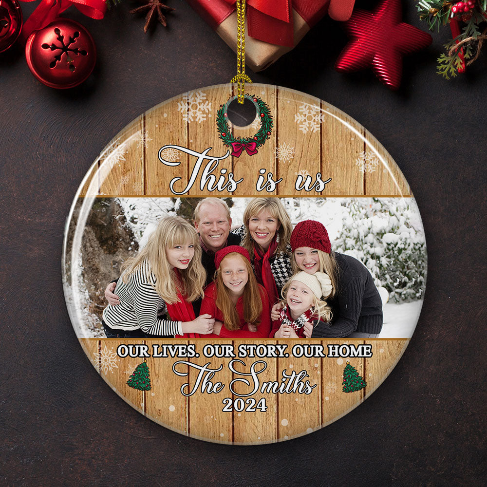 This Is Us - Personalized Custom Photo Circle Ceramic Ornament for Memorable Holidays