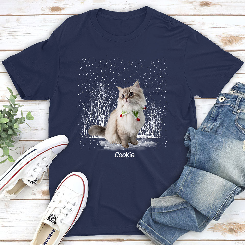 Personalized Custom Unisex Winter Cat Photo T-shirt - Ideal Gift for Pet Lovers
