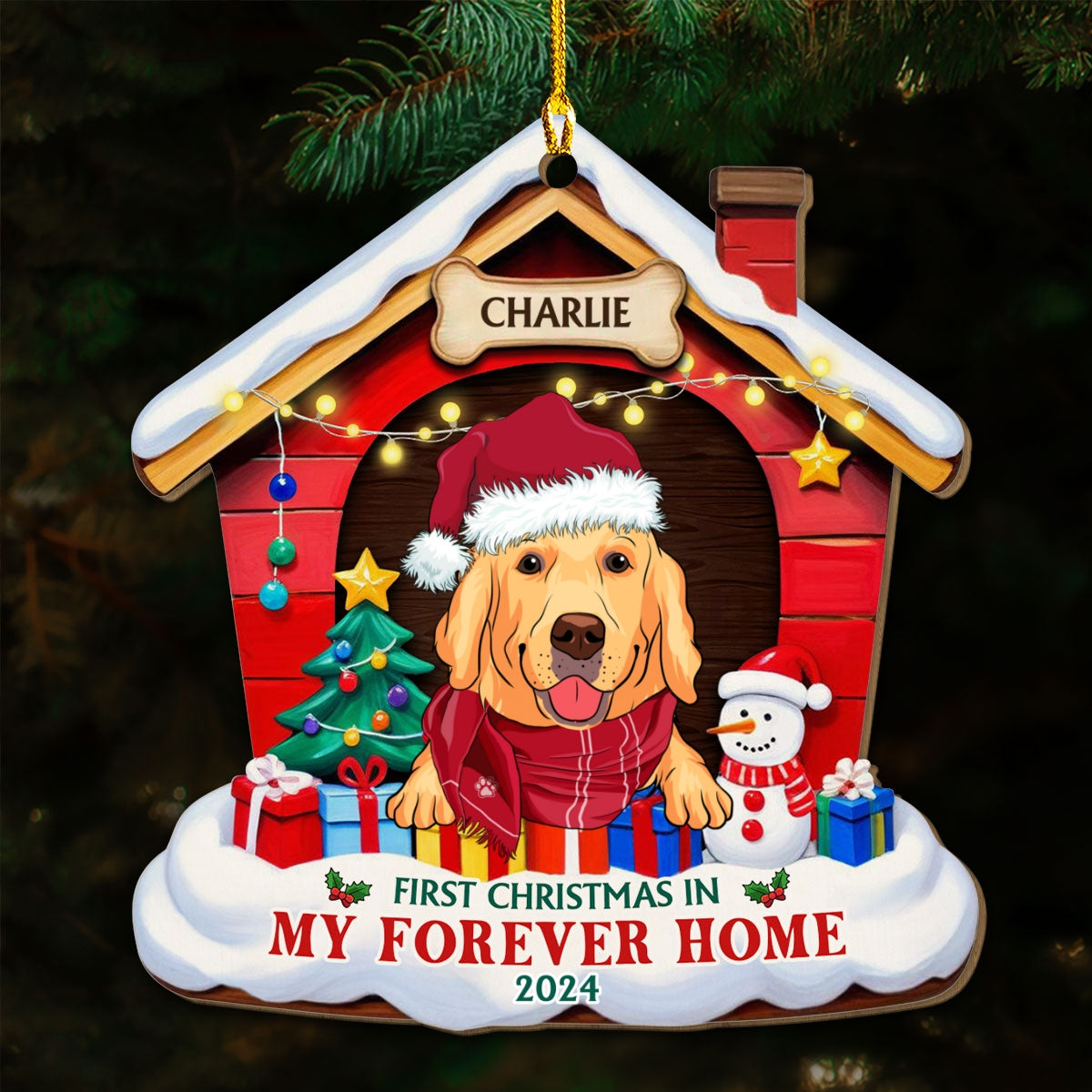 Forever Dog Home - Personalized Custom Fiber Wood Christmas Ornament for Pet Lovers