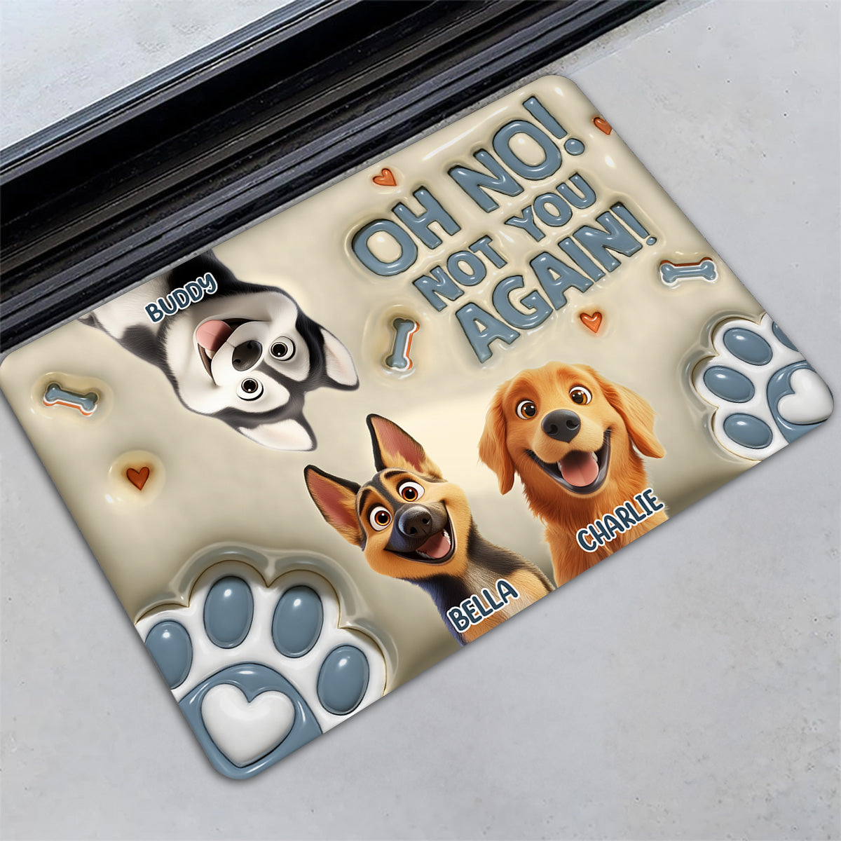 Paws Or Feet Welcome Here - Personalized Custom 3D Inflated Effect Doormat with High - Quality Sublimation Printing