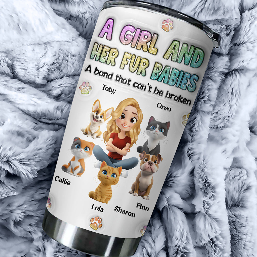 Personalized Custom 3D Inflated Effect Tumbler - A Girl And Her Fur Baby: 20oz High - Quality Stainless Steel Tumbler