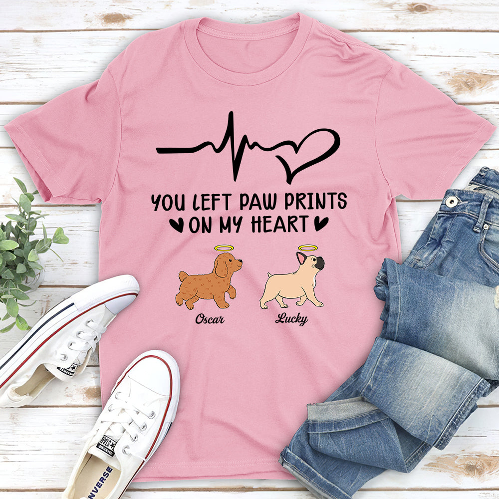 You Left Pawprints 2 - Personalized Custom Unisex Memorial T-shirt for Pet Lovers