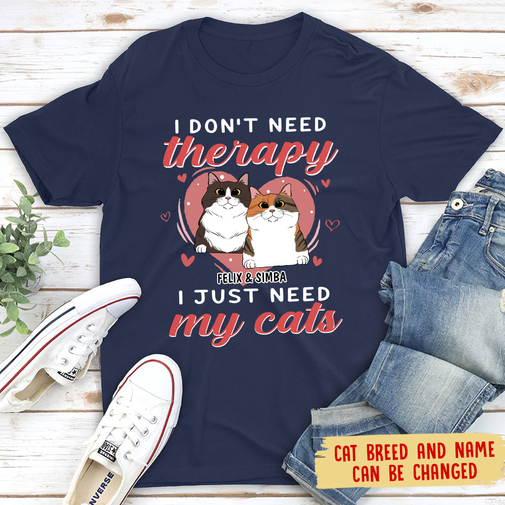 Therapy And Cats - Customizable Unisex 5.3 oz Personalized T-shirt for Pet Lovers