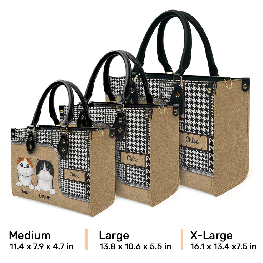 Personalized Custom Houndstooth Pattern Leather Handbag for Fur Baby Lovers