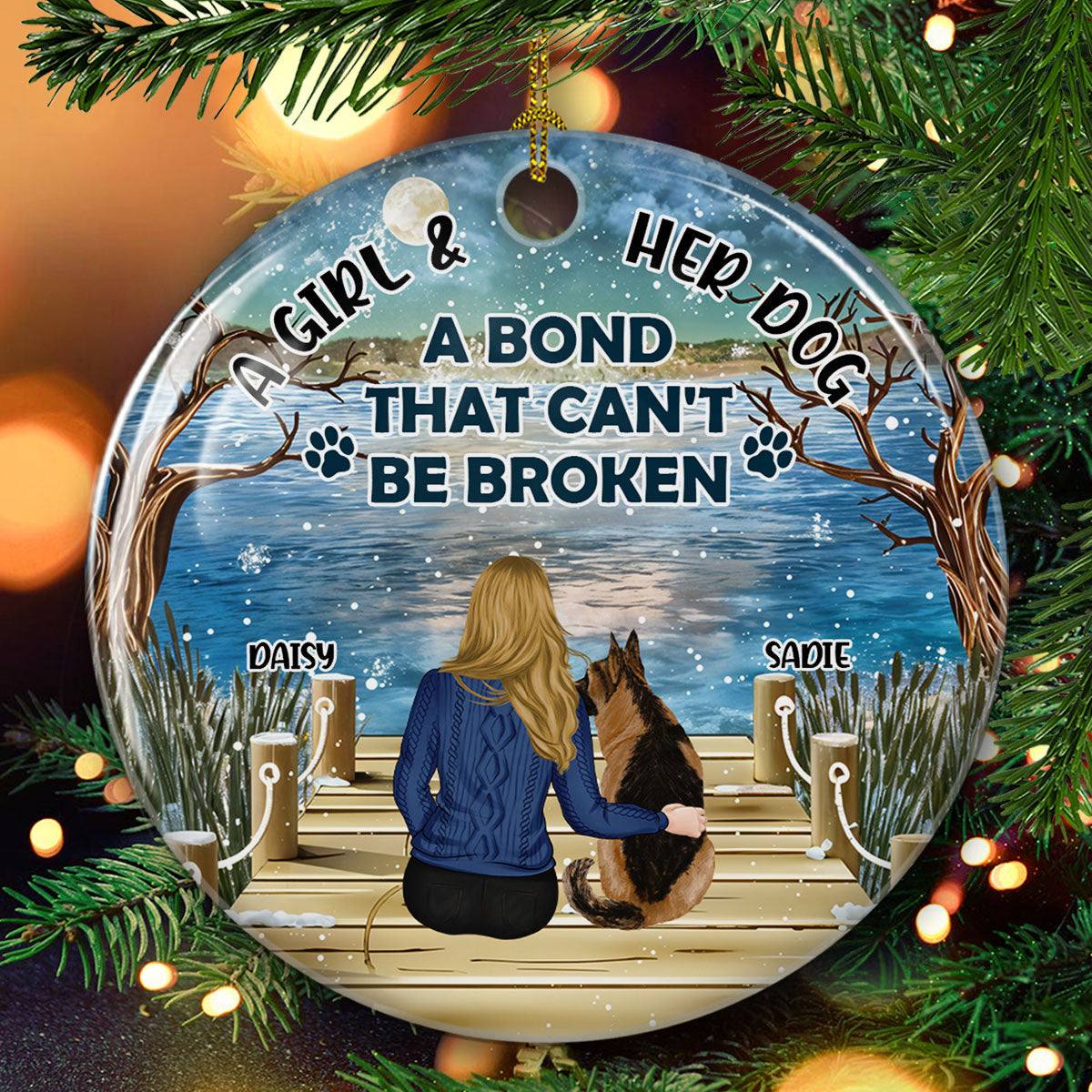 The Unbreakable Bond: Personalized Custom Ceramic Christmas Ornament for Girls and Their Dogs