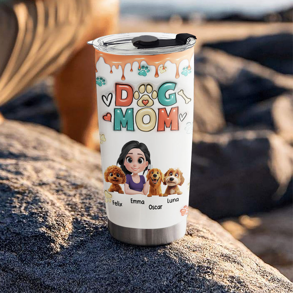 Mom Of Dogs Cartoon - Personalized Custom 3D Inflated Effect 20oz Stainless Steel Tumbler for All Occasions