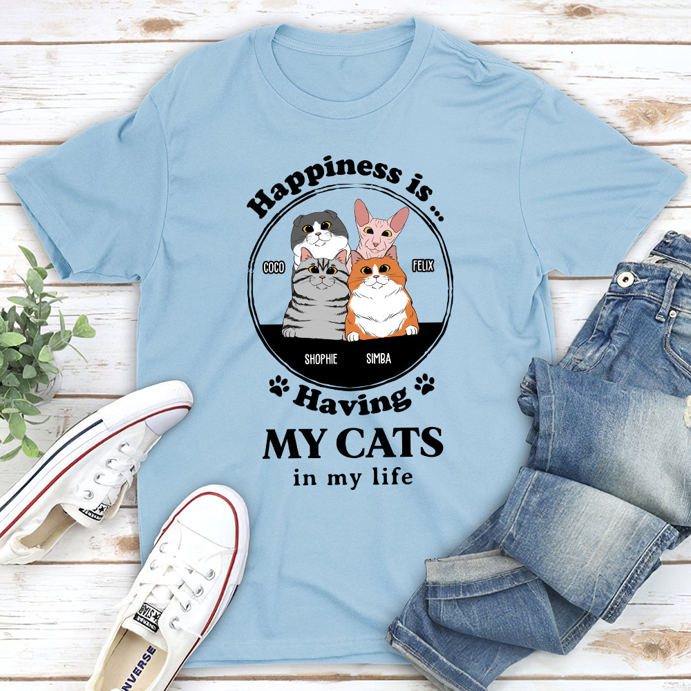 Happiness Is Having Cats - Stylish Personalized Custom Unisex T-shirt for Pet Lovers
