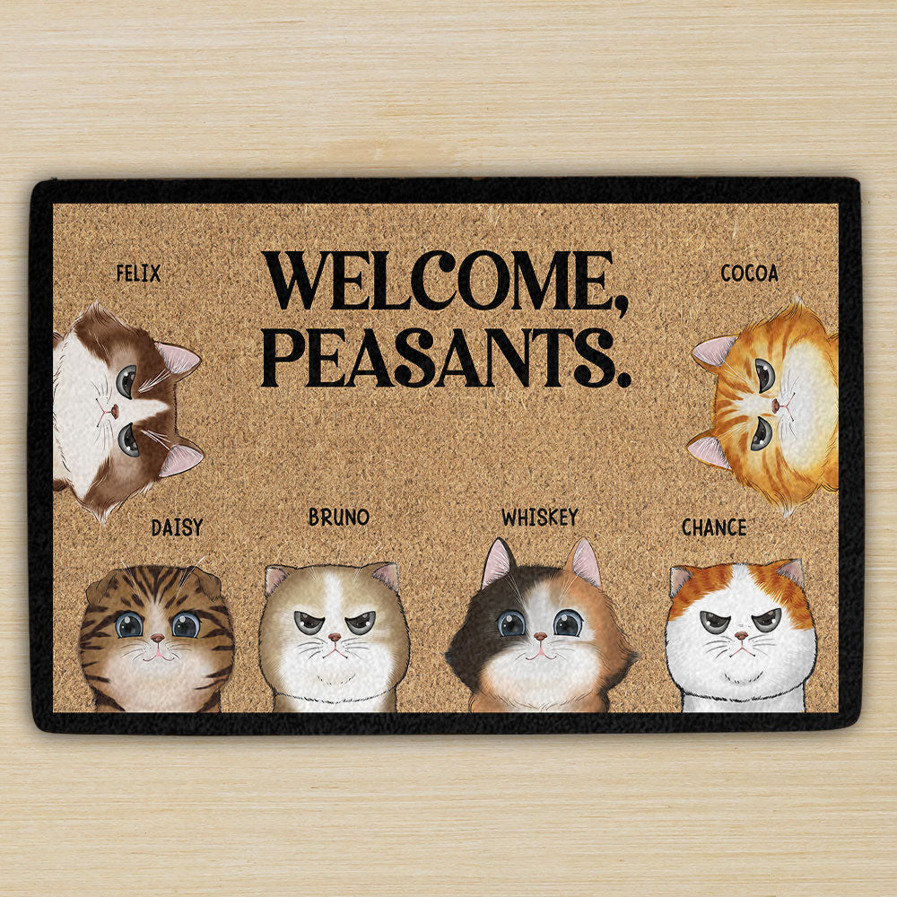 Welcome Peasants - Personalized Custom Cat Picture Doormat for Pet Lovers