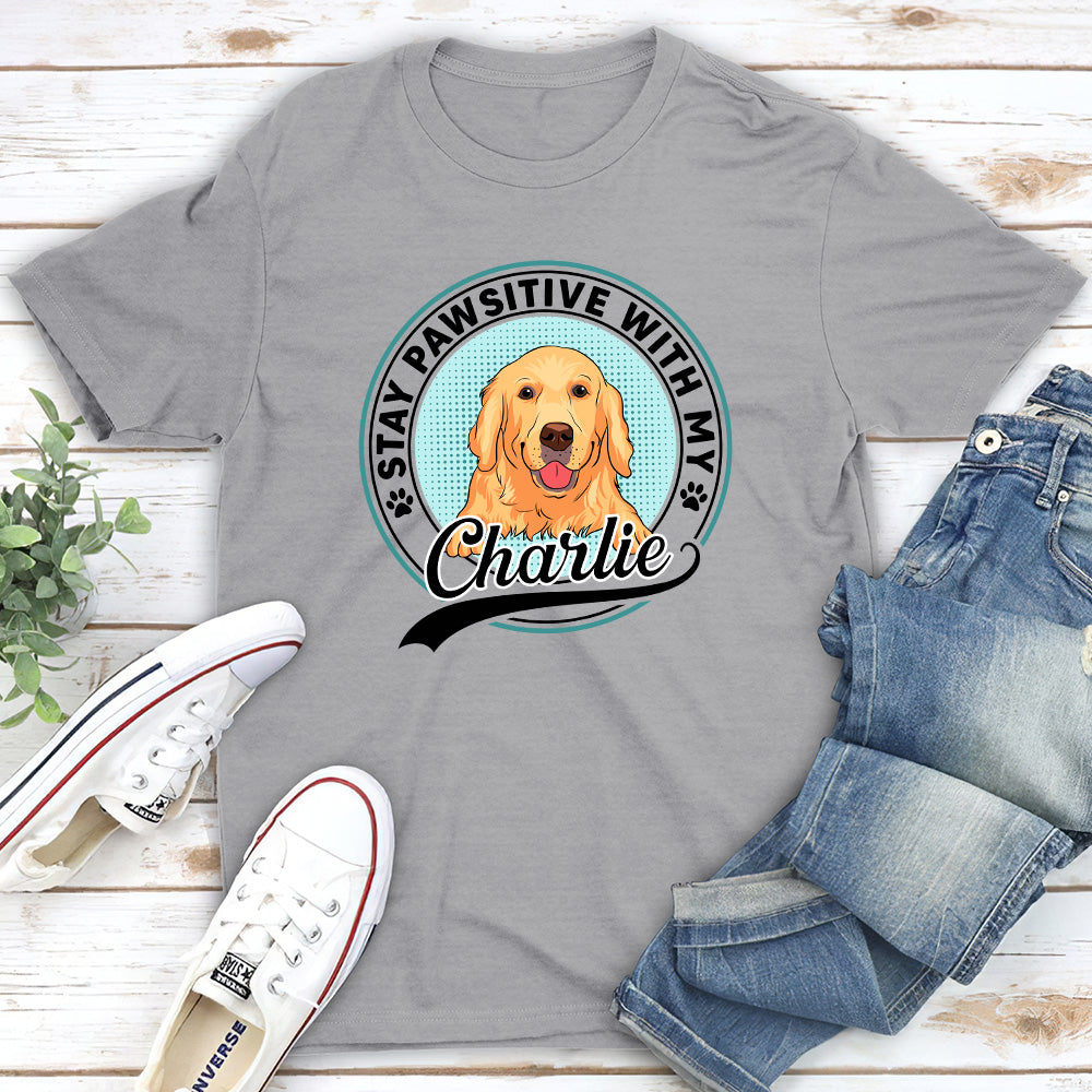 Stay Pawsitive With My Dogs - Personalized Custom Unisex Heavy Cotton Midweight T-shirt