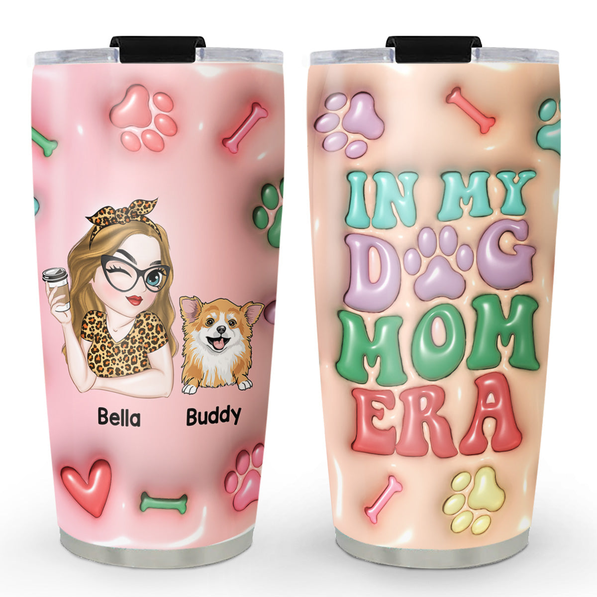Dog Mom Era - Stylish Personalized Custom 3D Inflated Effect 20oz Stainless Steel Tumbler
