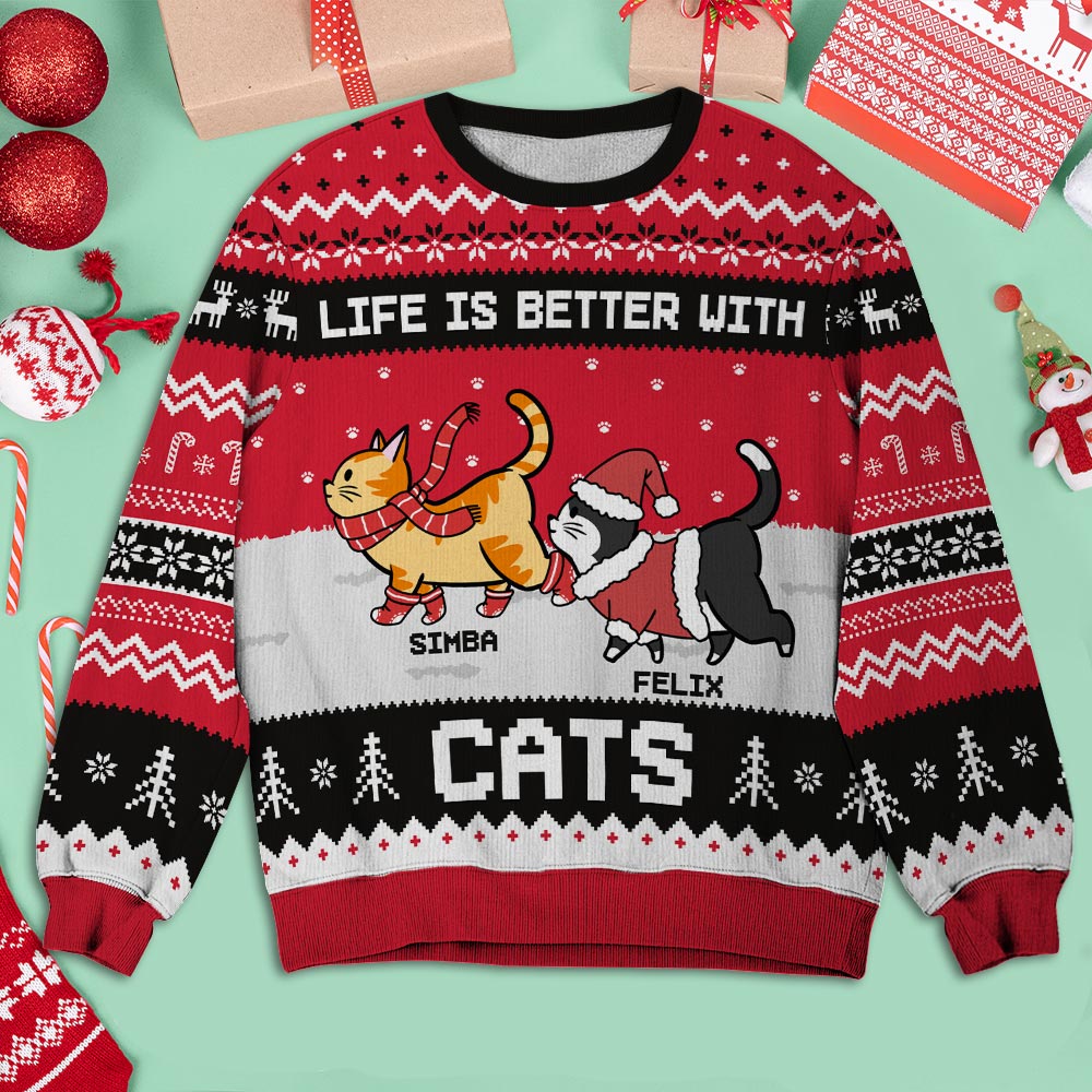 Better Life With Cats - Personalized Custom All-Over-Print Unisex 8.8 oz Polyester Blend Sweatshirt