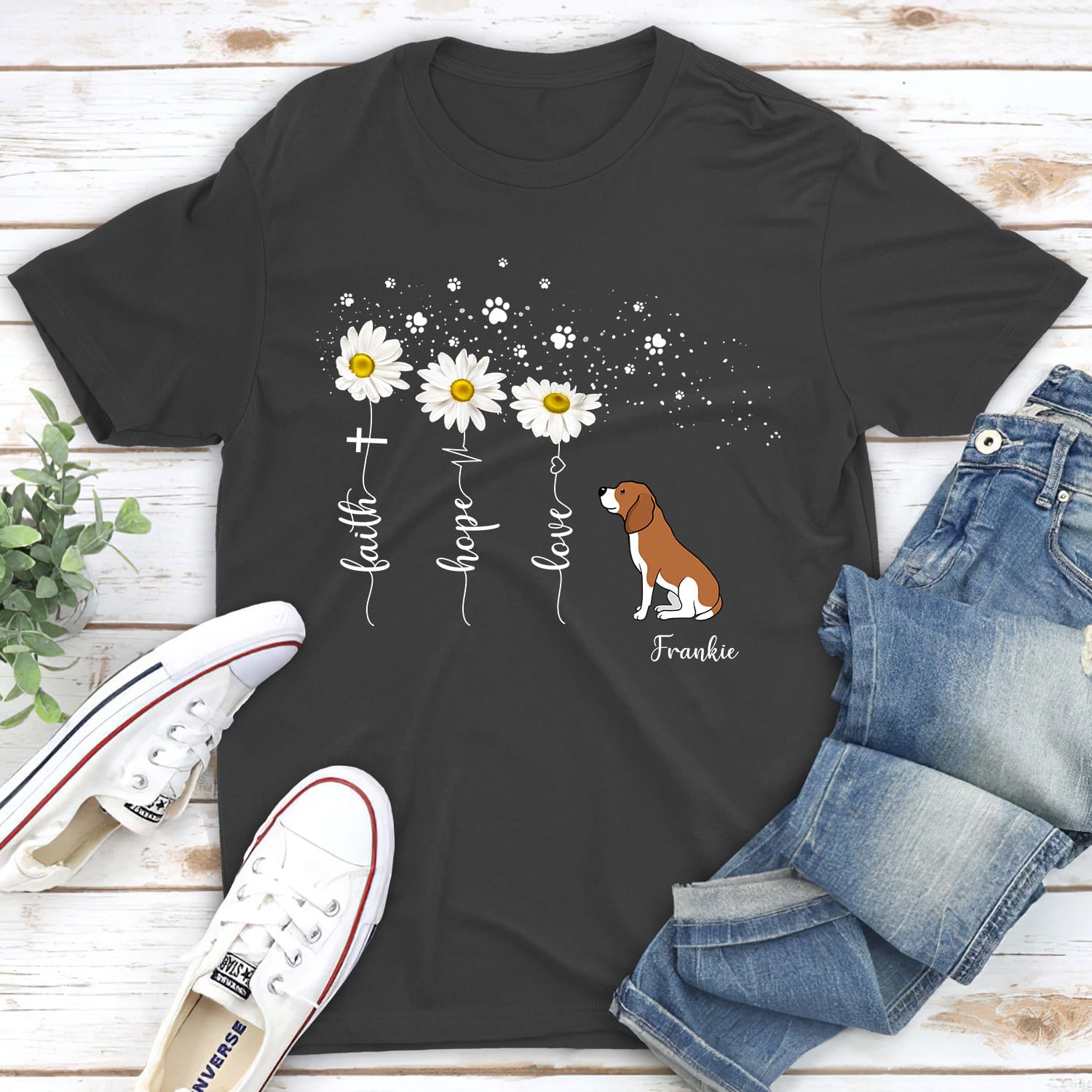 Faith Hope Love Flower - Personalized Custom Unisex 5.3 oz T-shirt for Pet Lovers
